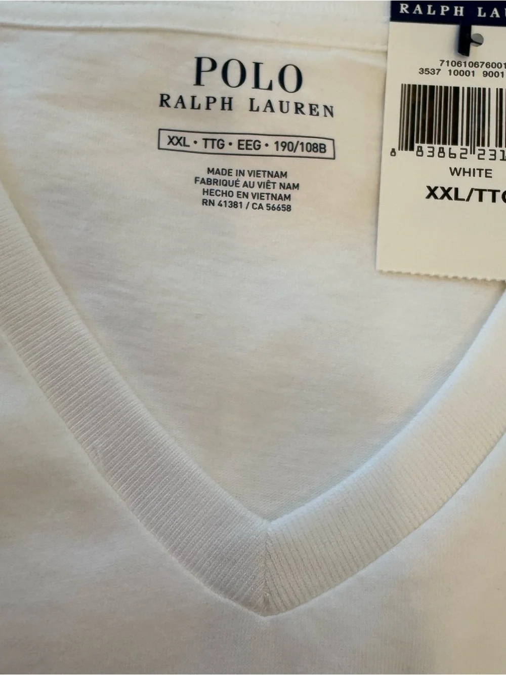 Polo Ralph Lauren Men’s V-Neck Tee Shirt White Sz XXL NWT